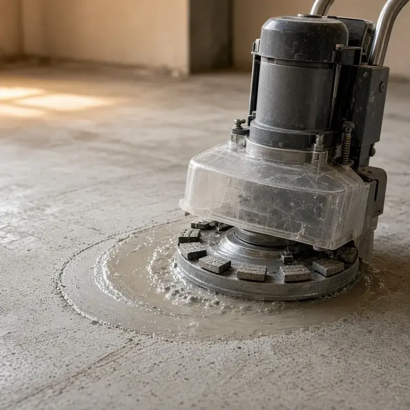 Diamond Grind step of concrete polishing in Kelowna